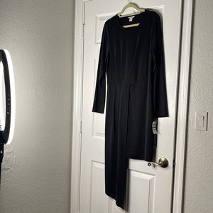 BRAND new Black dress, long sleeve, stretchy interesting stitching with draping